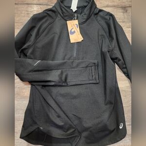 New Nwt Women Asics Black Running Quarter Zip Fleece L Large Reflective M